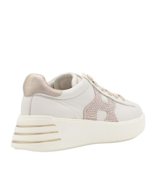 Hogan White Embellished Logo Patch Sneakers