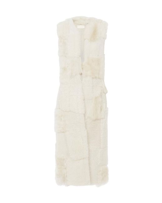Chloé White Shearling Patchwork Sleeveless Gilet