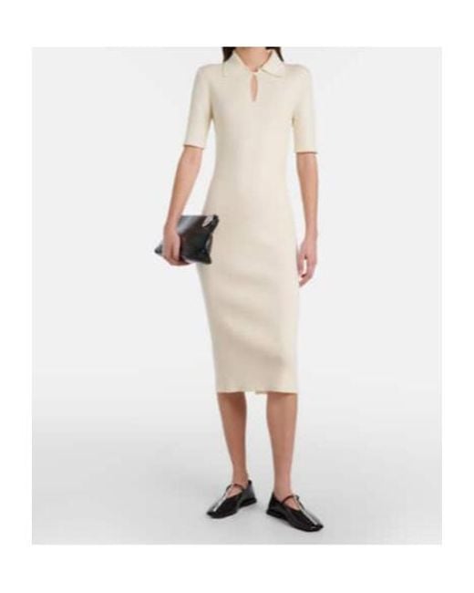 Jil Sander White Knitted Wool Midi Dress