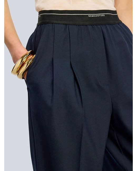 Semicouture Blue Straight-Leg Casual Trousers