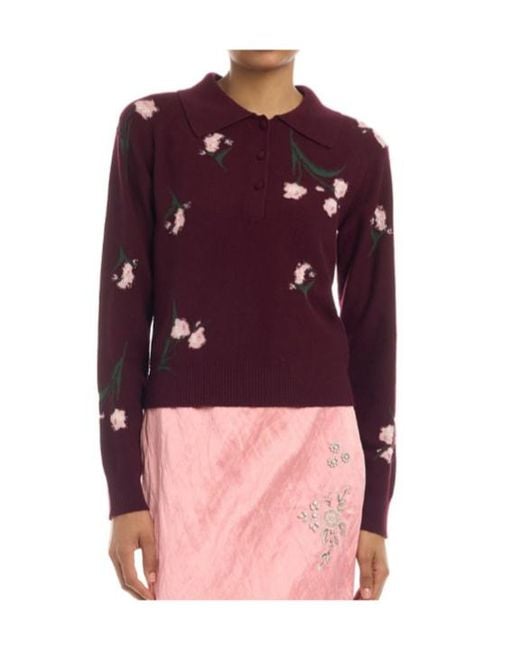 Erdem Purple Floral-Knit Polo Shirt