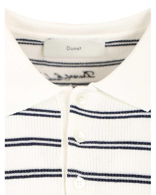 DUNST White Striped Short Sleeve Polo Knitted Top for men