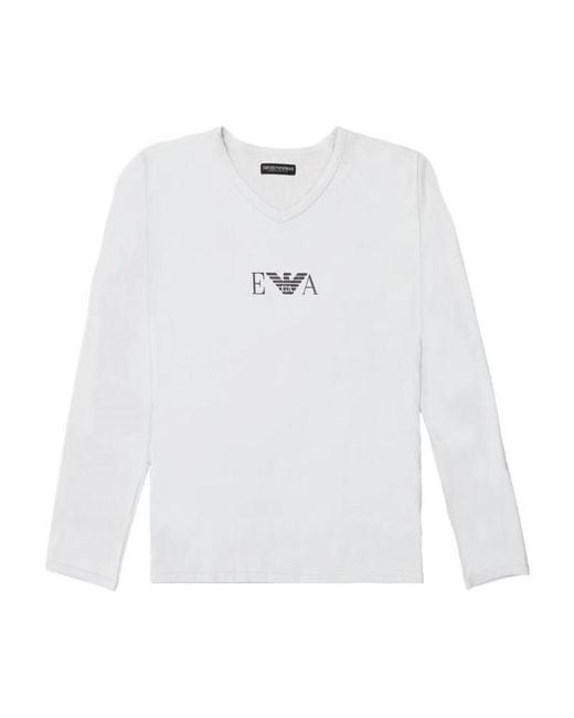 Emporio Armani White Round Collar And Long-Sleeved T-Shirt for men