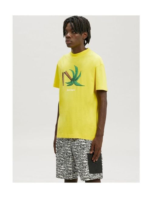 Palm Angels Yellow Broken Palm Print T-Shirt for men