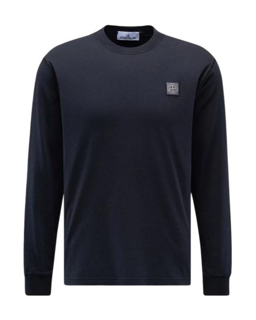 Stone Island Blue Logo Detailed Crewneck T-Shirt for men