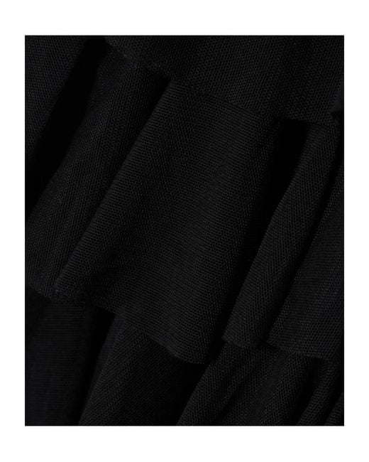 Norma Kamali Black Lauren Bow-Detailed Tiered Ruffled Mini Dress