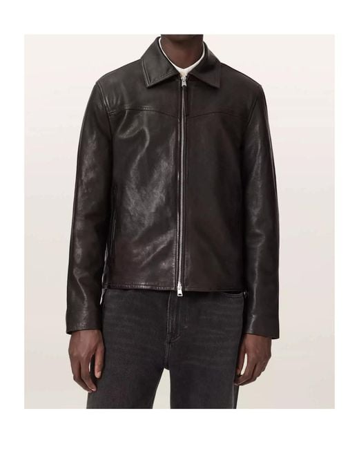 AllSaints Black Long-Sleeved Leather Jacket for men