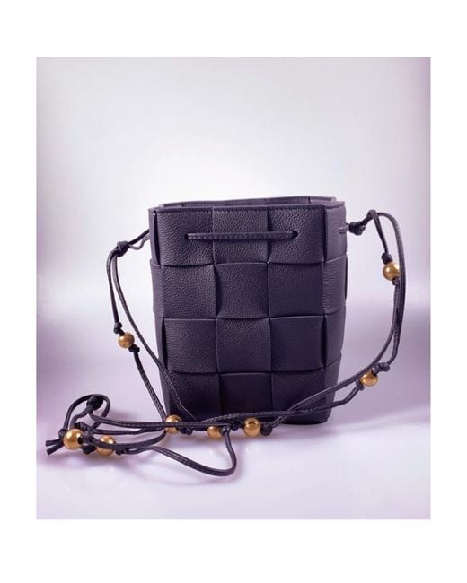 Bottega Veneta Black Cassette Logo Knitted Shoulder Bag