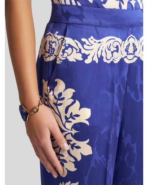 Etro Blue Floral Printed Straight-Leg Trousers