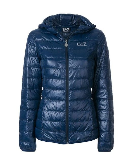 EA7 Blue Logo Print Puffer Jacket
