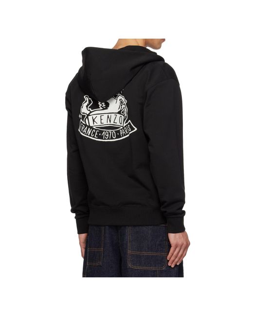 KENZO Black 'Lunar New Year' Embroidered Zip Up Hoodie for men
