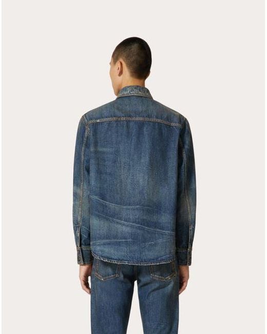 Valentino Blue V-Logo Buttoned Denim Jacket for men