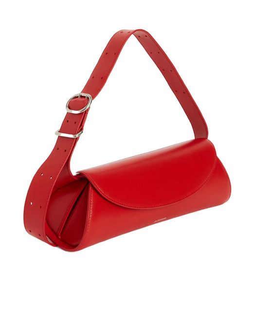 Jil Sander Red Cannolo Logo Stamped Small Shoulder Bag