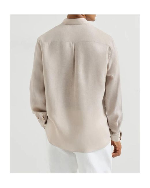 Brunello Cucinelli White Band Collar Shirt for men