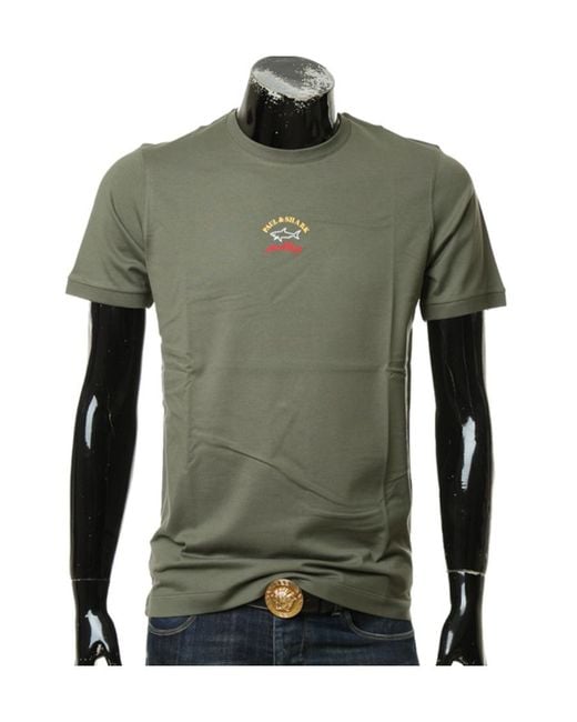 Paul & Shark Green Logo Printed T-Shirt With Round Neck for men