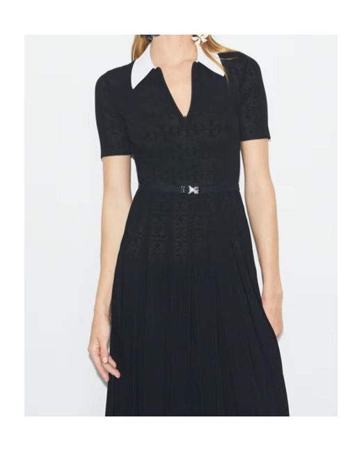 Tory Burch Black T Monogram Pointelle Pleated Dress