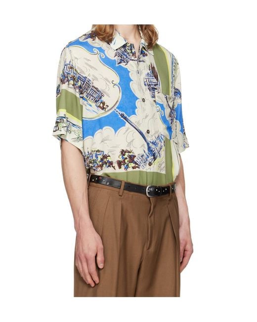 Paul Smith Blue Short-Sleeved Hawaiian Shirt for men