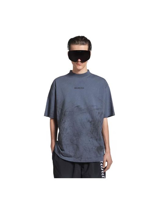 Balenciaga Blue Painted Dry Medium Fit T-Shirt for men