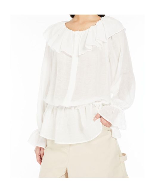 Weekend by Maxmara White Astro 1234 Ruffled Long-Sleeved Top