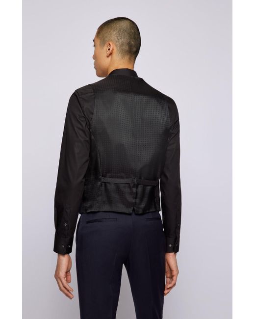 Boss Blue Single-Breasted V-Neck Waistcoat for men