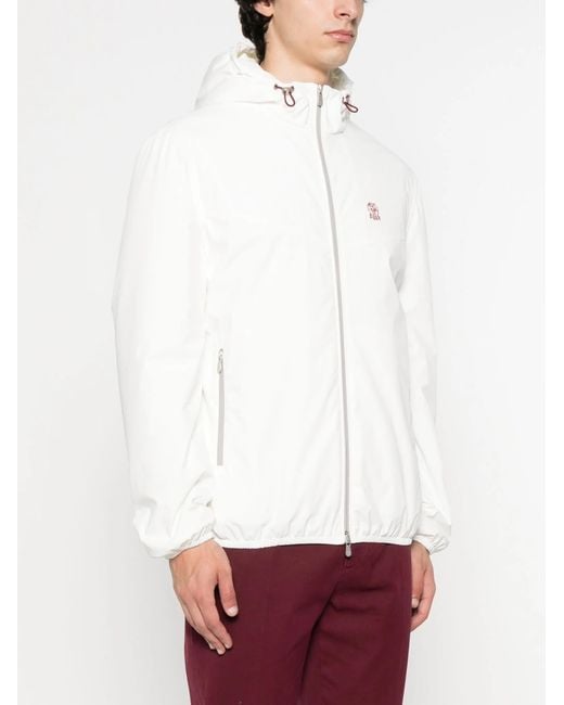 Brunello Cucinelli White Hooded Zip-Fastening Jacket for men