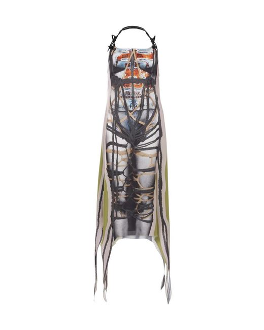 Y. Project White Bondage Printed Midi Dress
