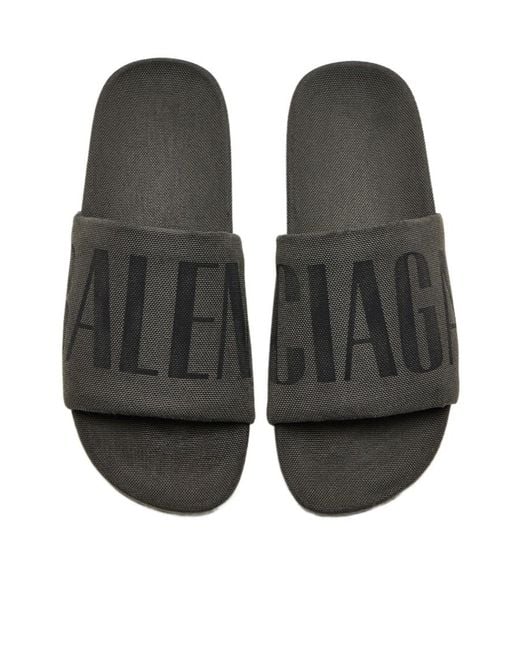 Balenciaga Black Logo Printed Pool Slides for men
