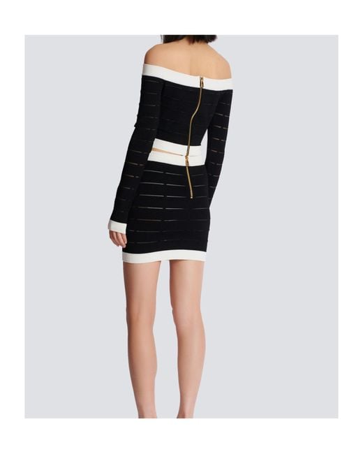 Balmain Black Off-The-Shoulder Crop Top