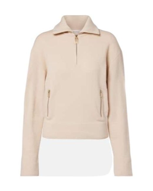 Victoria Beckham Natural Wool And Cashmere Half-Zip Sweater