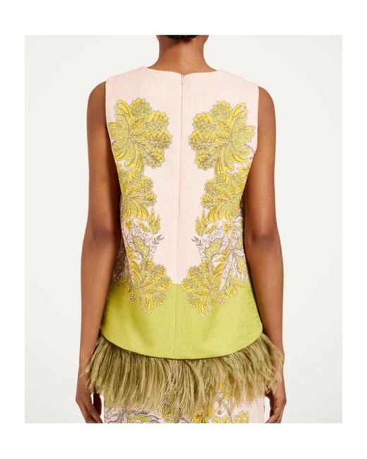 LaDoubleJ Yellow La Doublej La Scala Feather-Trim Sleeveless Top