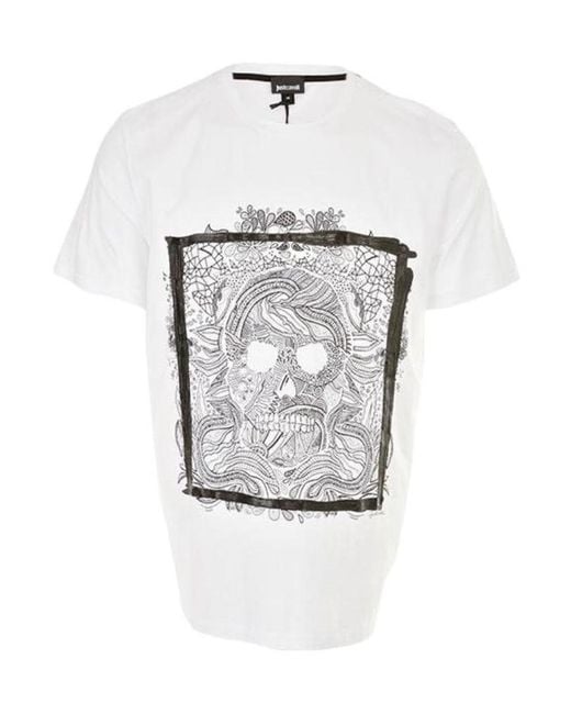 Just Cavalli White Pattern Printed Short-Sleeved T-Shirt for men