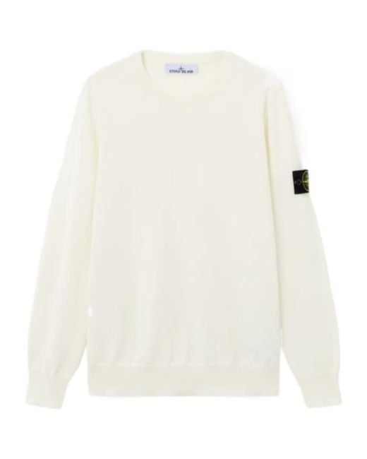 Stone Island White Logo Patch Crewneck Sweater for men
