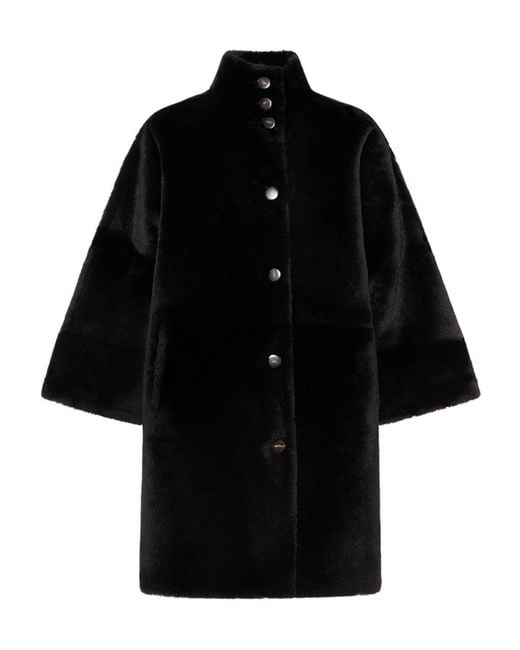 Yves Salomon Black Oversized Shearling Coat