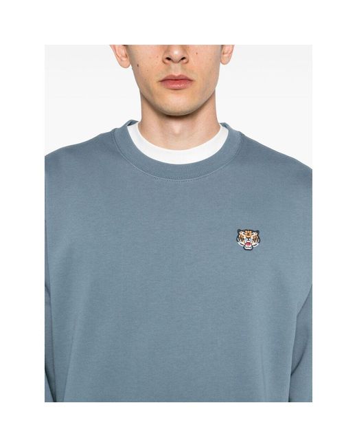 KENZO Blue Lucky Tiger Embroidered Crewneck Sweatshirt for men
