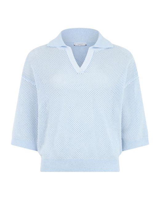Peserico Blue Open-Knit Polo Sweater