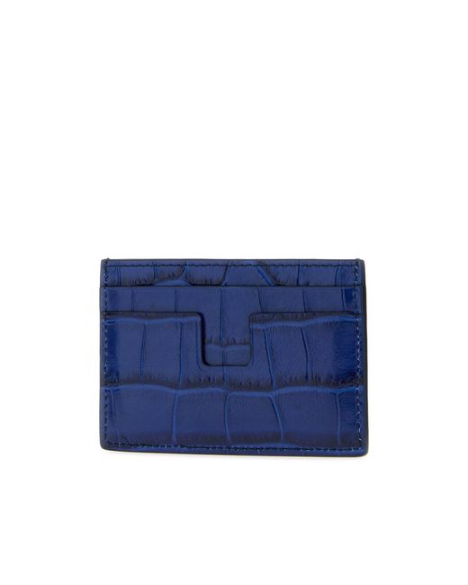 Tom Ford Blue Embossed Logo Card Holder for men
