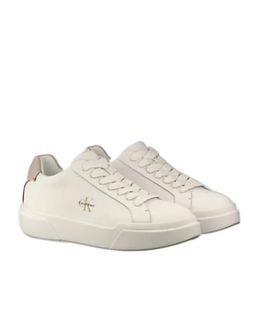 Calvin Klein White Leather Signature Logo Trainers for men
