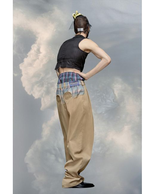 Maison Margiela Natural X Pendleton Logo-Patch Checked-Yoke Trousers