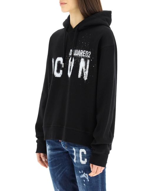 DSquared² Black Spray-Paint Icon Print Hoodie