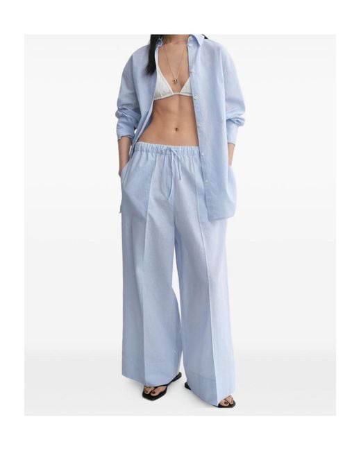 Totême Blue Cotton-Linen Wide-Leg Drawstring Summer Trousers