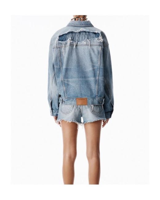 Alexander Wang Blue Logo Distressed Button-Up Jacket