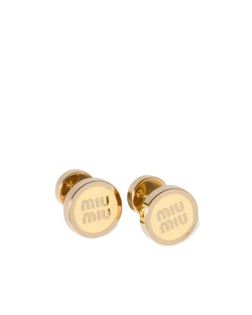 Miu Miu Metallic Bijoux Logo Stud Earrings