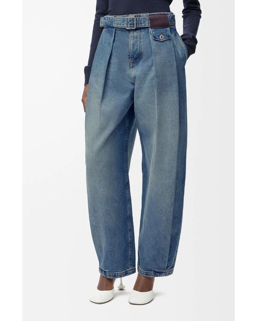 Loewe Blue Pleated Loose Leg Jeans