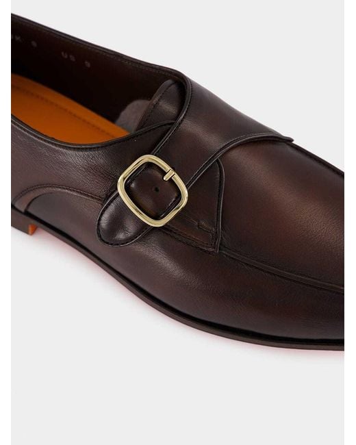 Santoni Brown Single Monk Strap Shoes for men