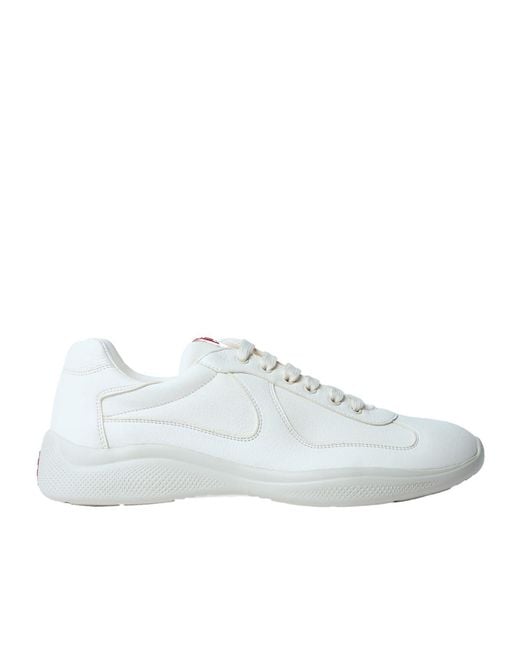 Prada White Logo Detailed Lace-Up Sneakers for men