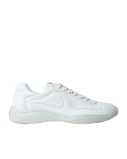 Prada White Logo Detailed Lace-Up Sneakers for men