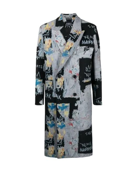 M I S B H V Gray Graphic-Print Double-Breasted Coat for men