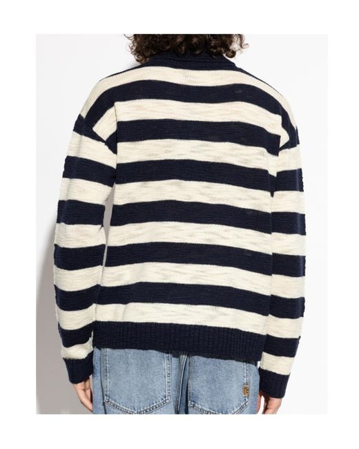 Balmain Blue Striped Logo Turtleneck Knitted Sweater for men