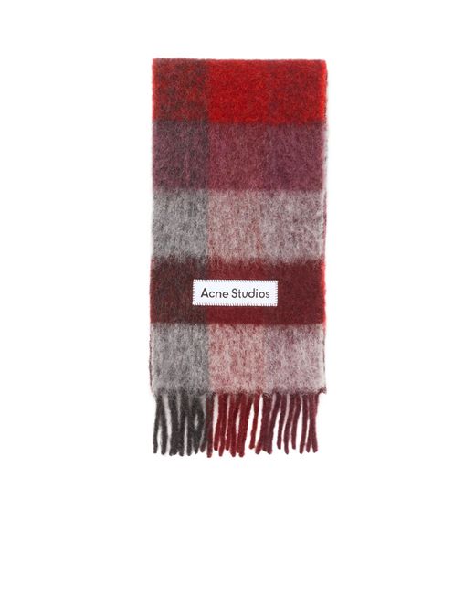 Acne Red Logo Patch Checked Scarf for men