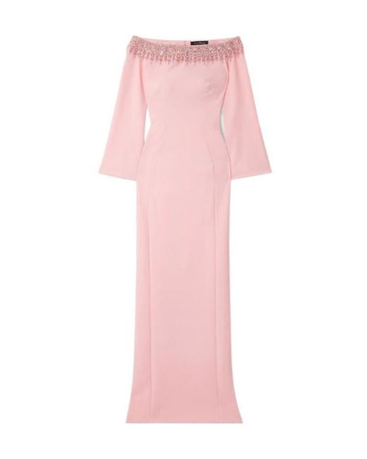 Jenny Packham Pink Embellished Crepe Gown